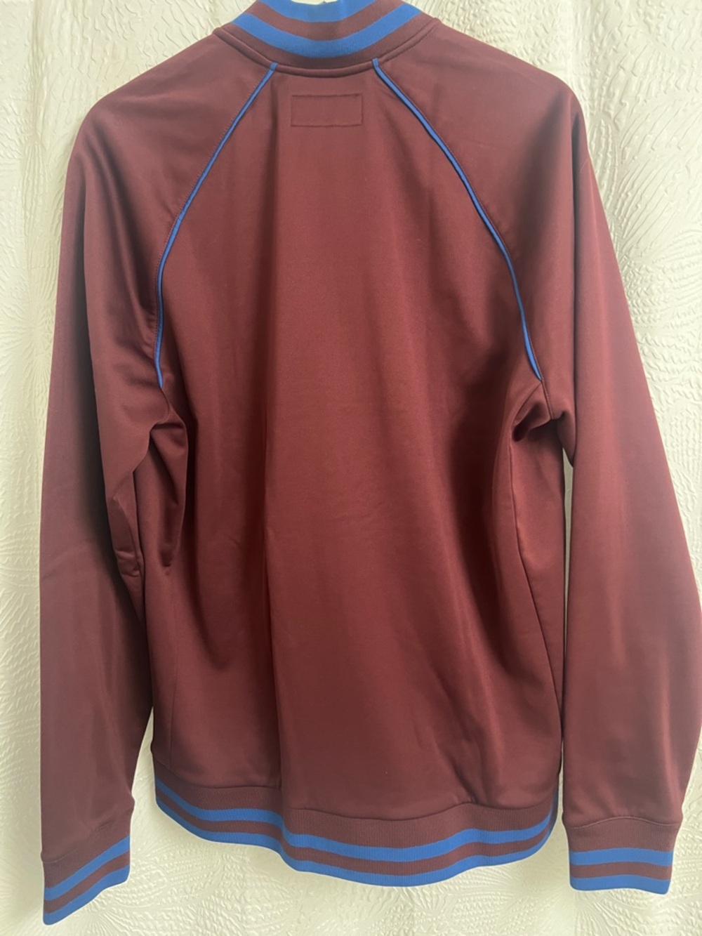 Original Penguin Burgundy Bomber Jacket | Men’s Zip-Up Jacket with Blue Trim - Picture 5 of 9